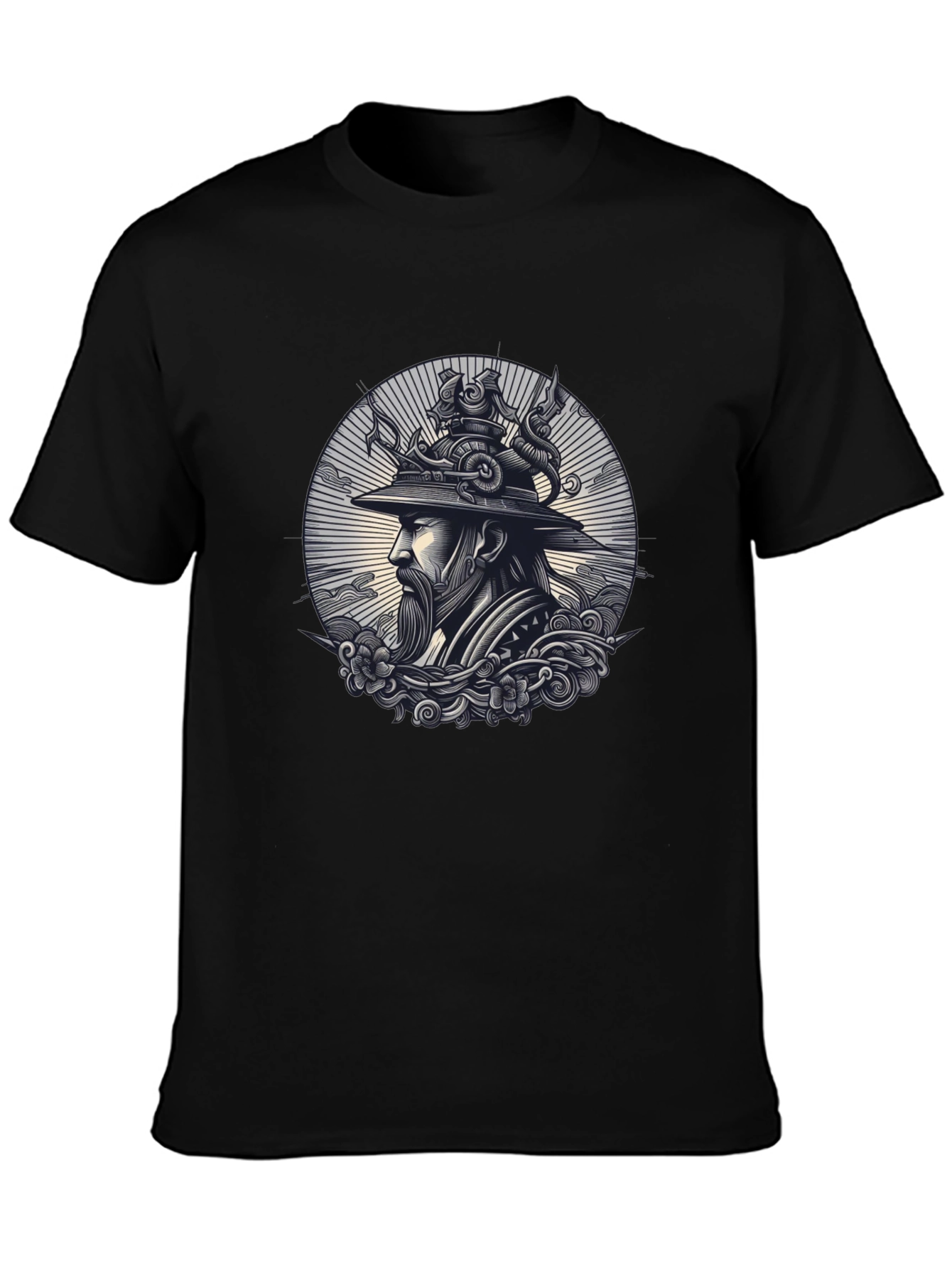Samurai Graphic Print Black T-Shirt