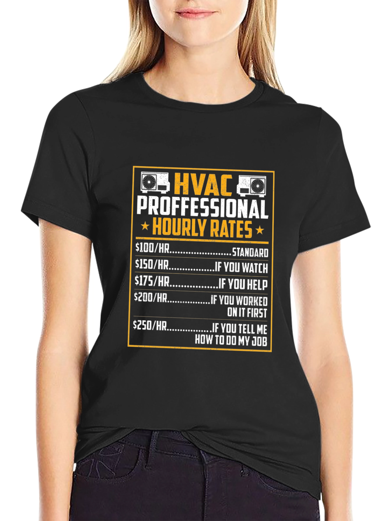HVAC Pro Hourly Rates Black T-Shirt