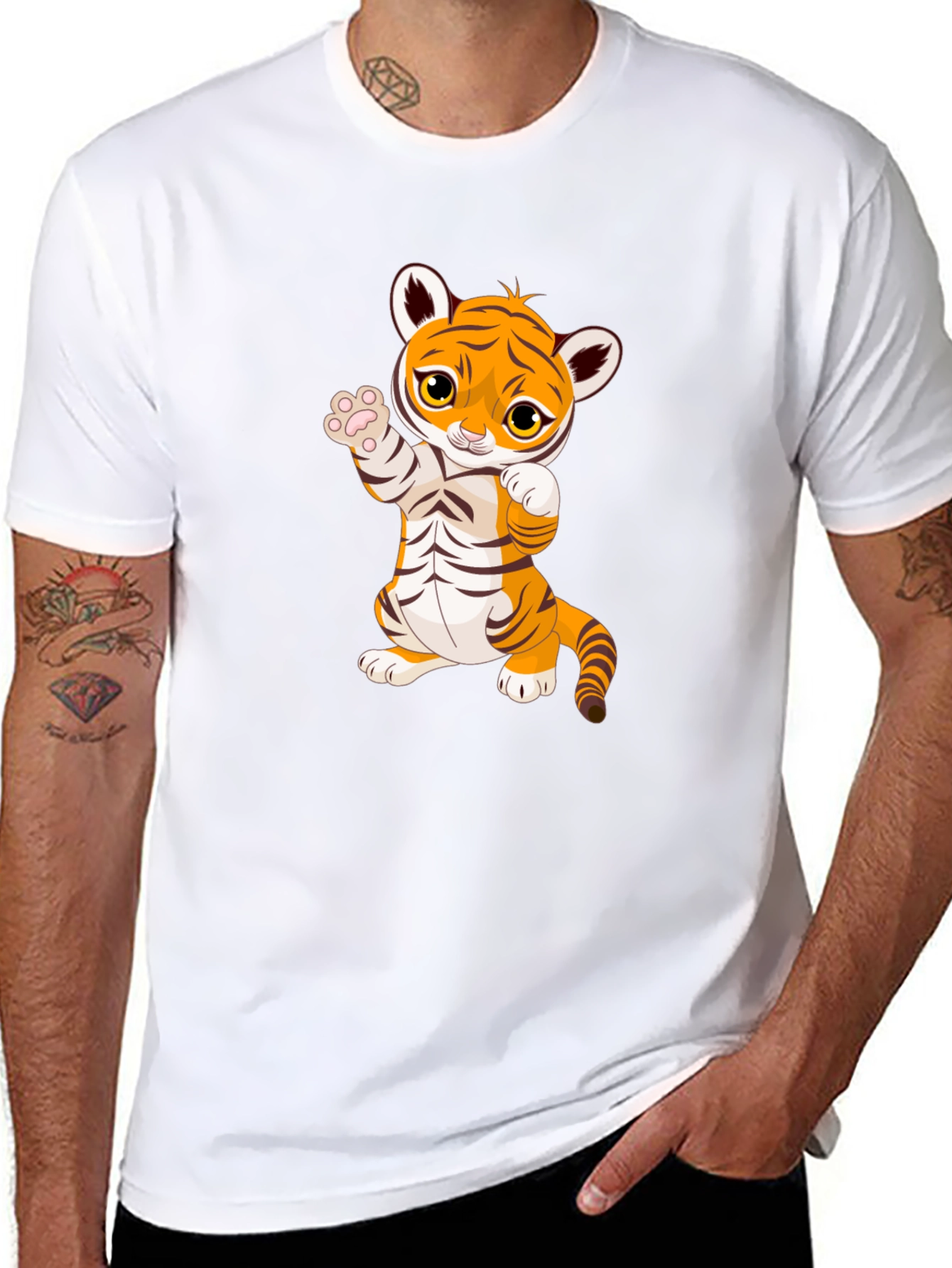 Cute Cartoon Tiger Black T-Shirt