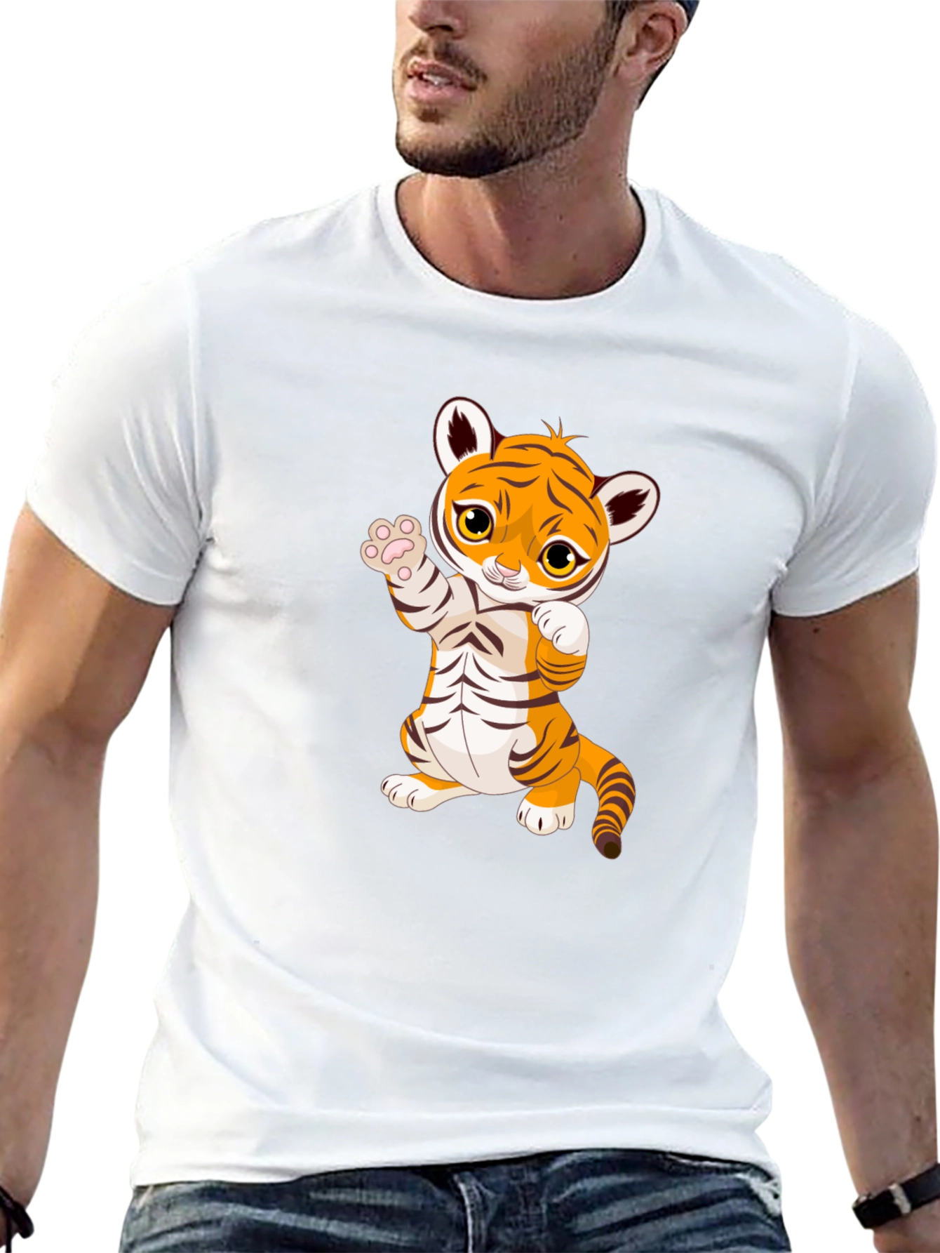 Cute Cartoon Tiger Black T-Shirt