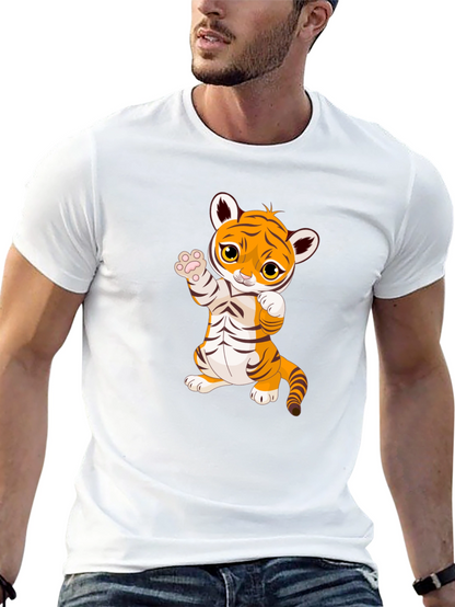Cute Cartoon Tiger Black T-Shirt