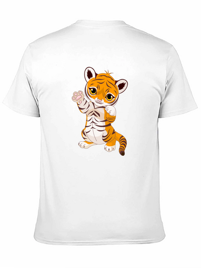 Cute Cartoon Tiger Black T-Shirt
