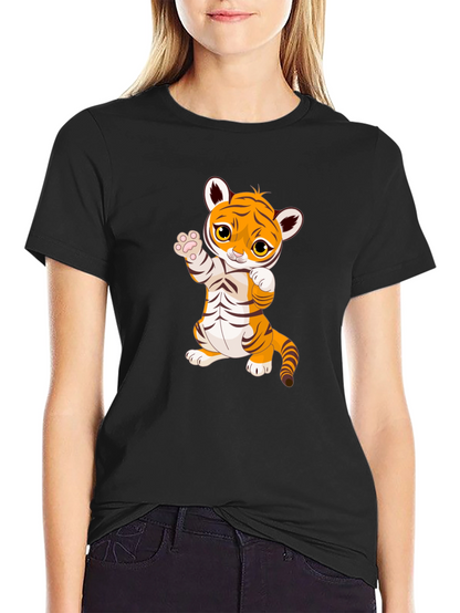 Cute Cartoon Tiger Black T-Shirt