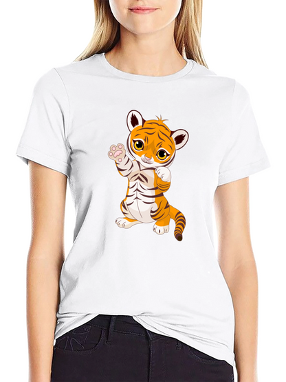 Cute Cartoon Tiger Black T-Shirt