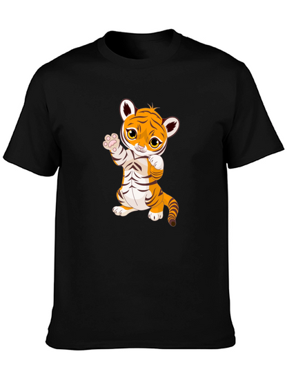 Cute Cartoon Tiger Black T-Shirt