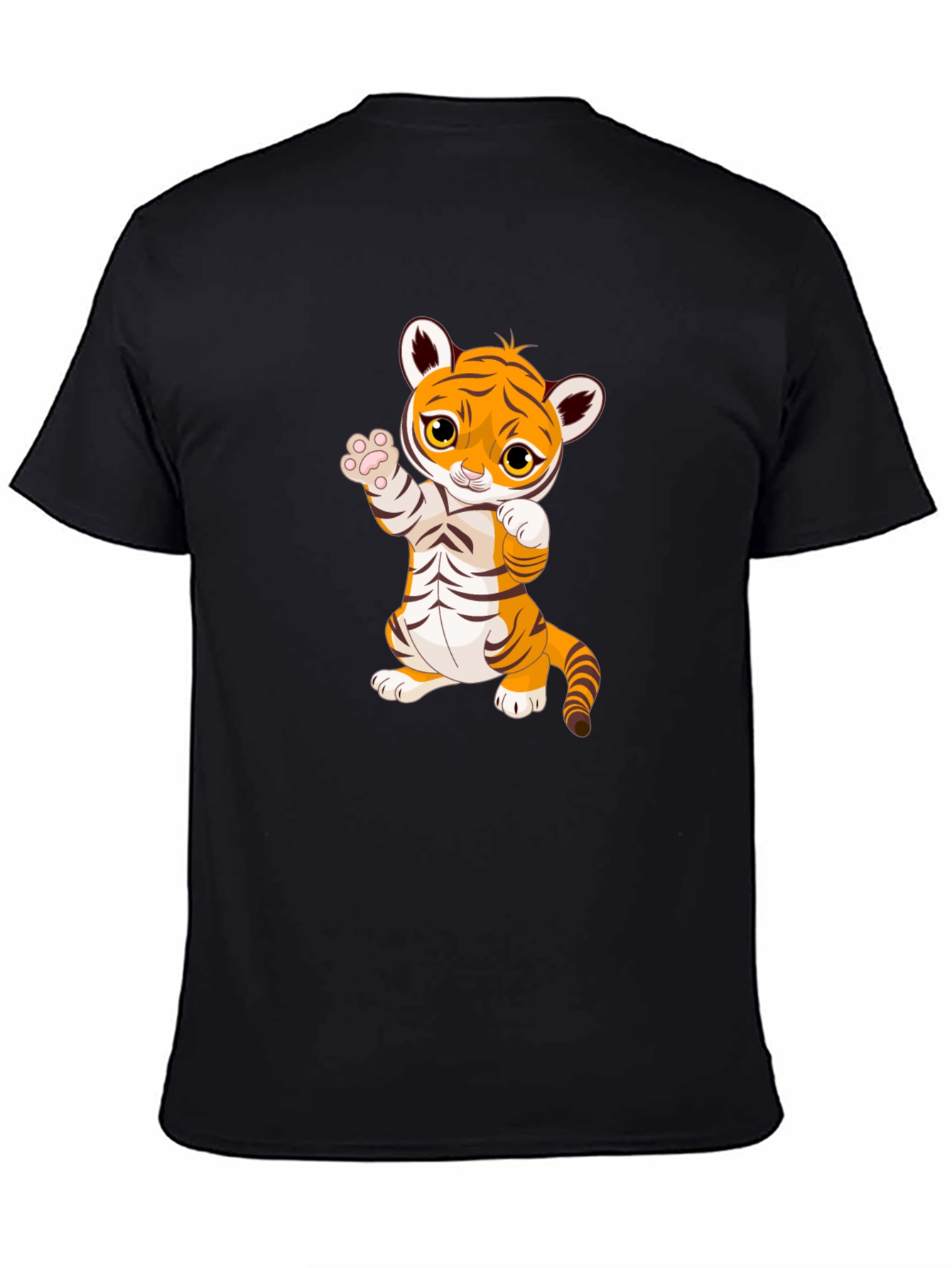 Cute Cartoon Tiger Black T-Shirt
