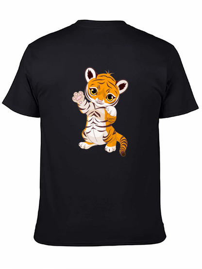 Cute Cartoon Tiger Black T-Shirt