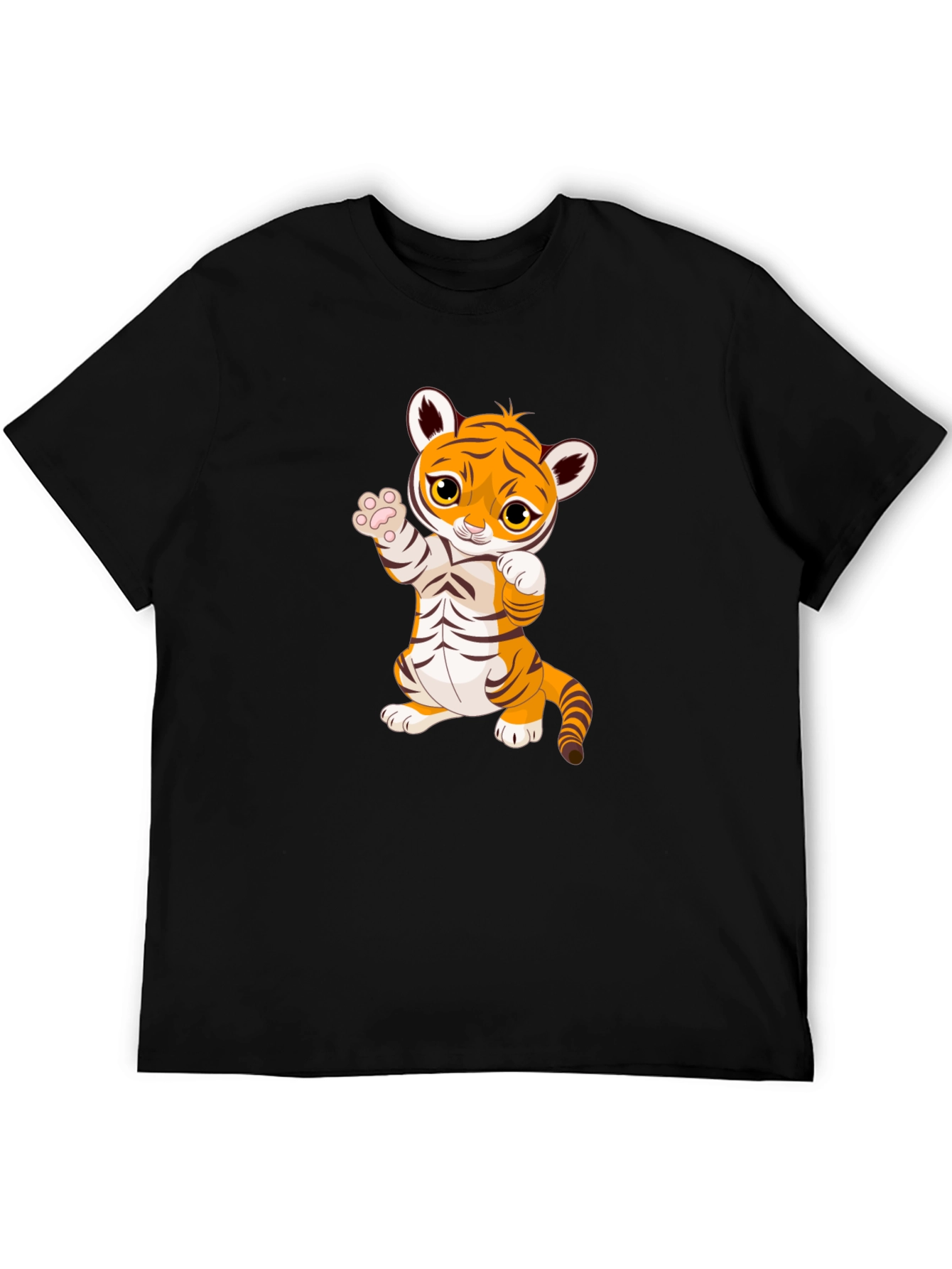 Cute Cartoon Tiger Black T-Shirt