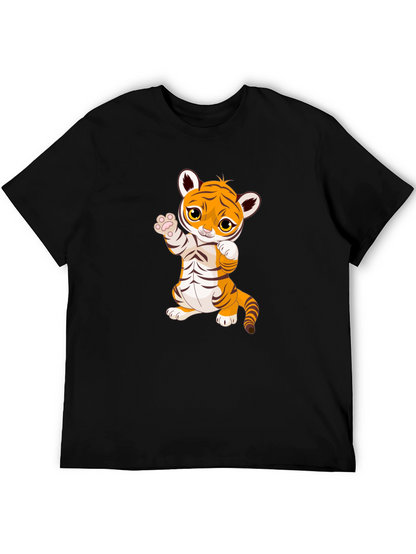Cute Cartoon Tiger Black T-Shirt