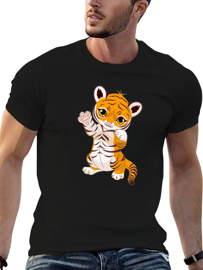 Cute Cartoon Tiger Black T-Shirt