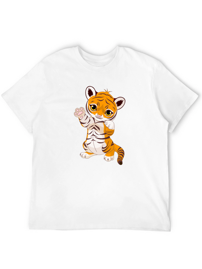 Cute Cartoon Tiger Black T-Shirt