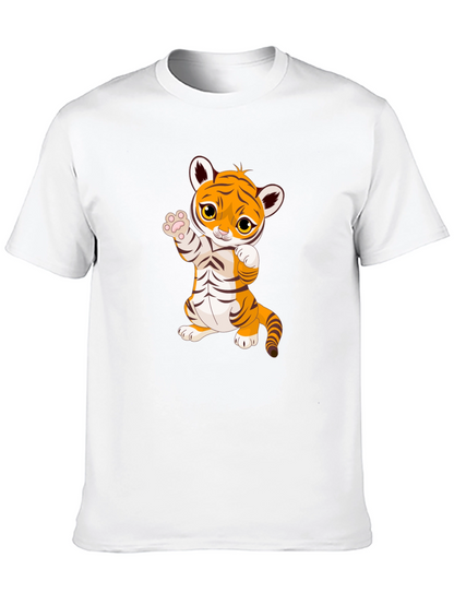 Cute Cartoon Tiger Black T-Shirt