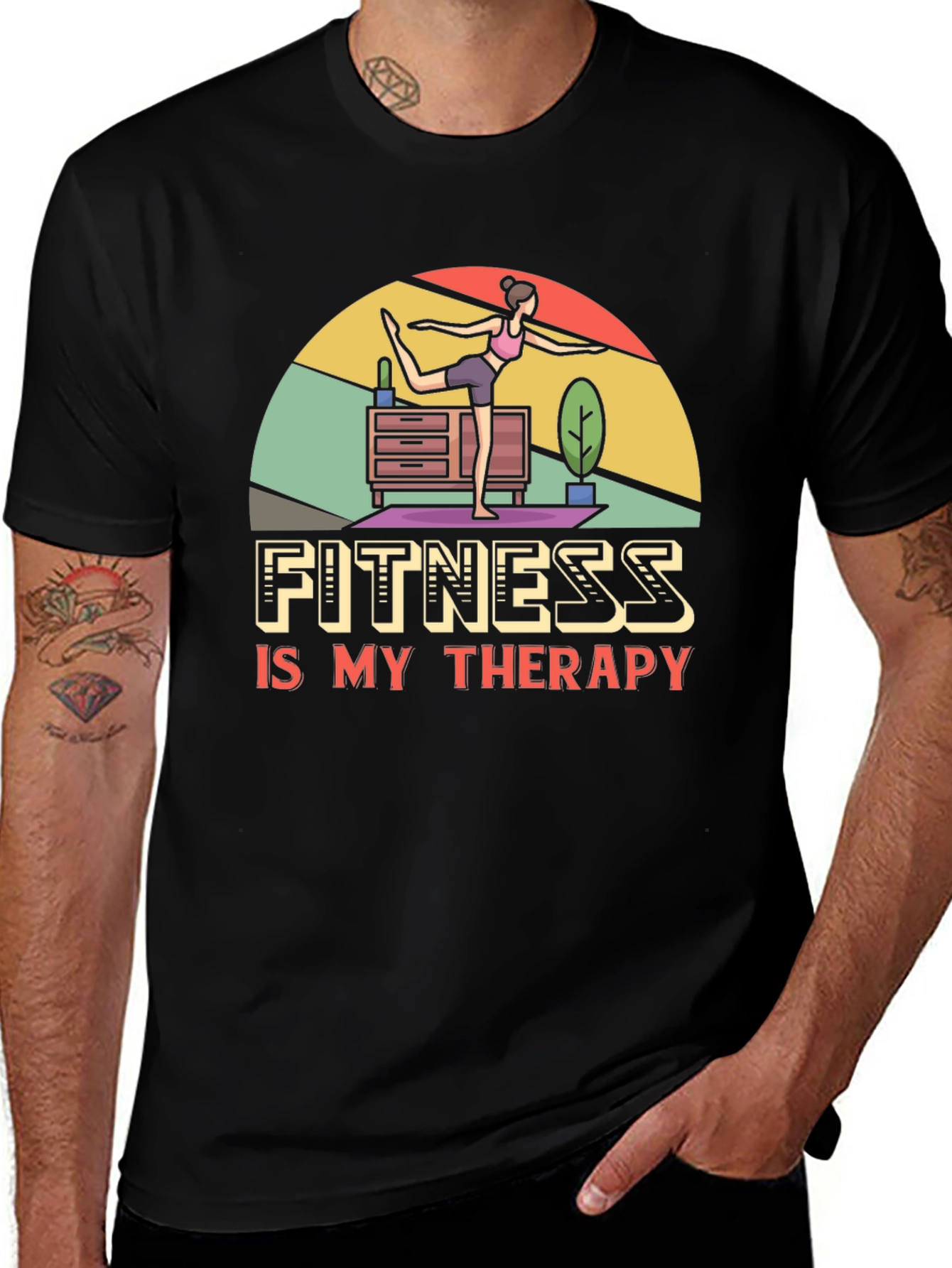 Fitness is My Therapy Graphic Tee - Black