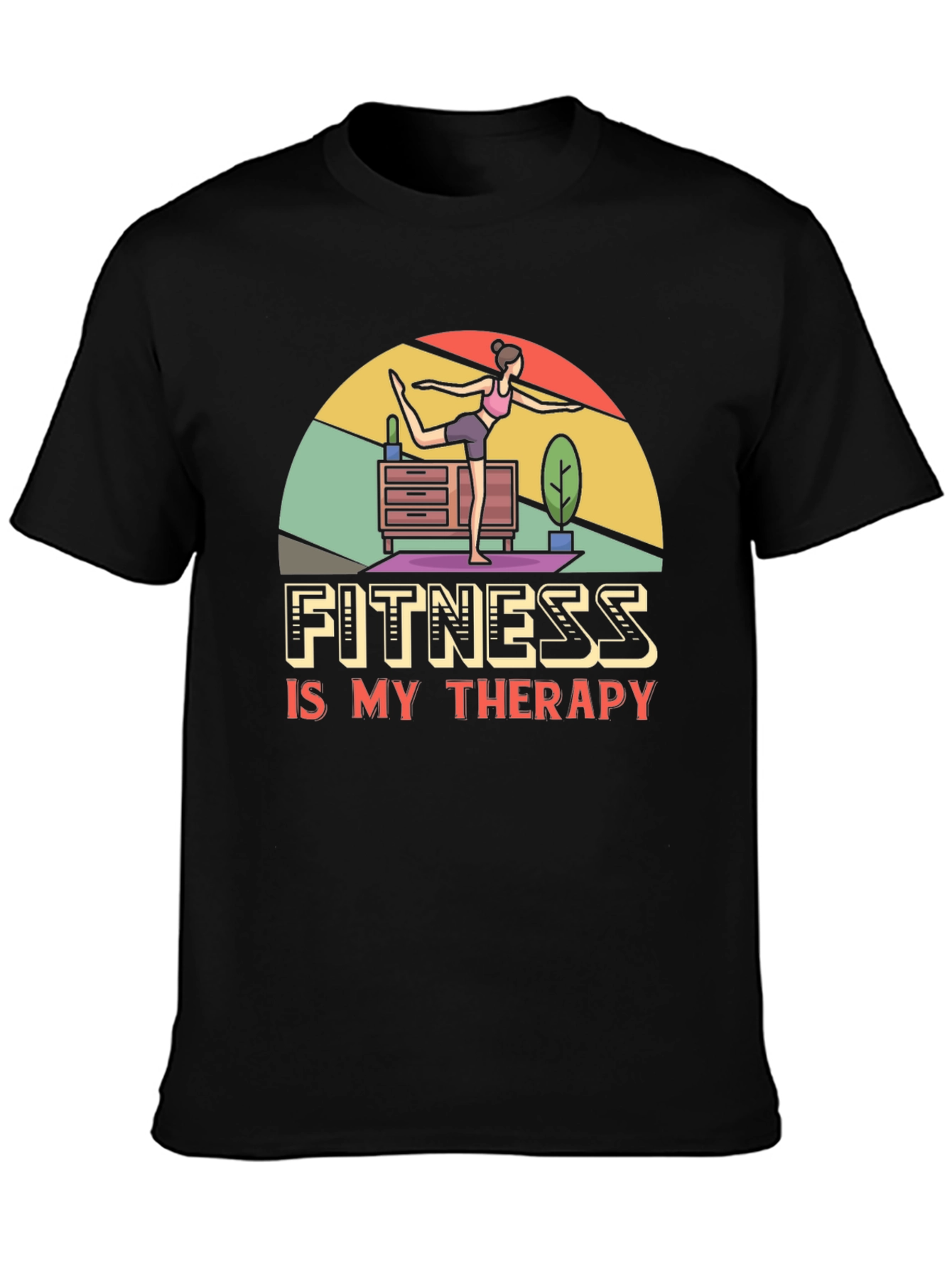 Fitness is My Therapy Graphic Tee - Black