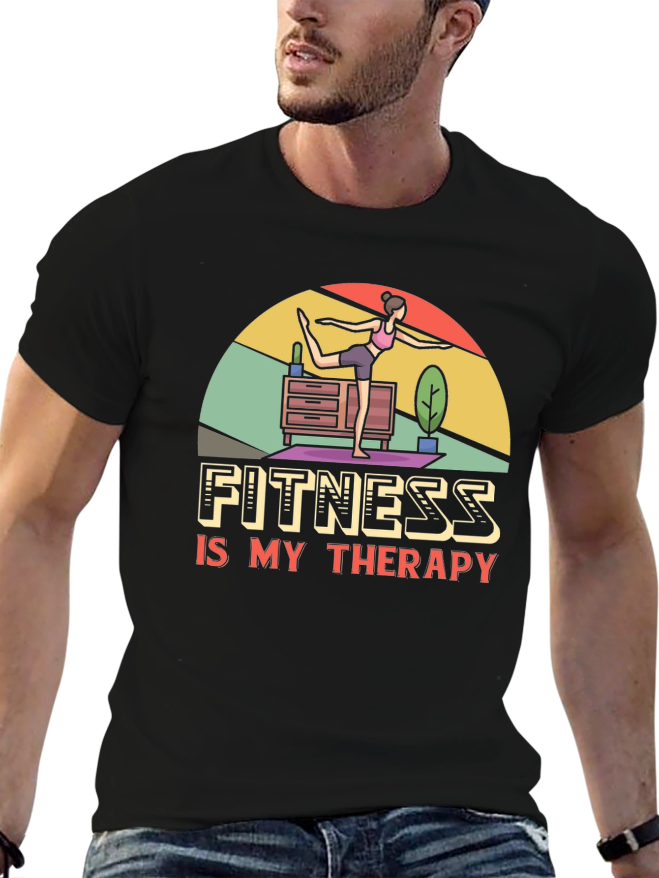 Fitness is My Therapy Graphic Tee - Black