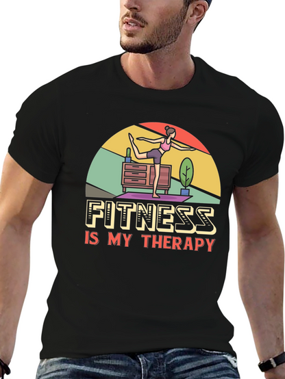 Fitness is My Therapy Graphic Tee - Black
