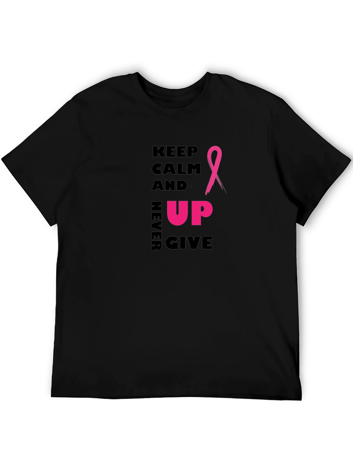 Keep Calm Never Give Up Ribbon Graphic T-Shirt