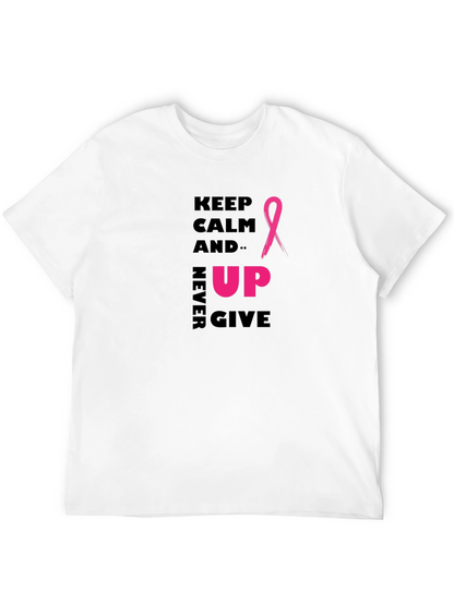 Keep Calm Never Give Up Ribbon Graphic T-Shirt
