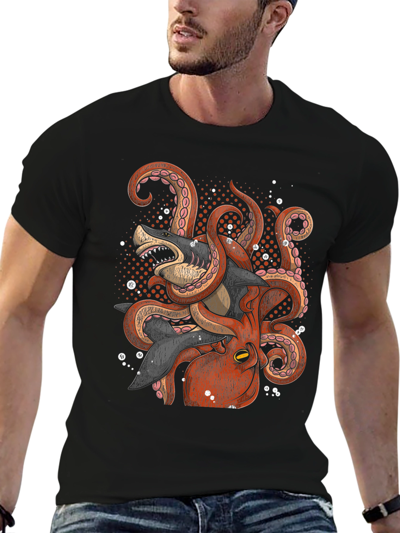 Octopus vs Shark Graphic Tee - Black