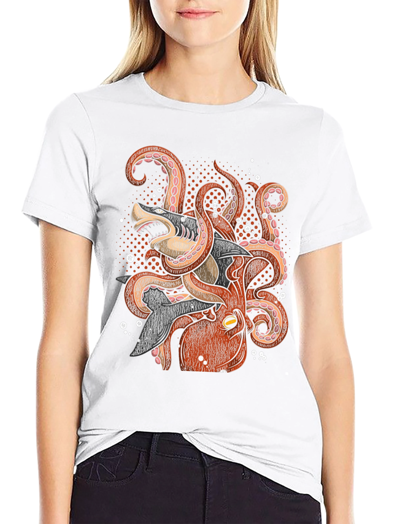 Octopus vs Shark Graphic Tee - Black