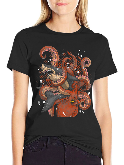 Octopus vs Shark Graphic Tee - Black