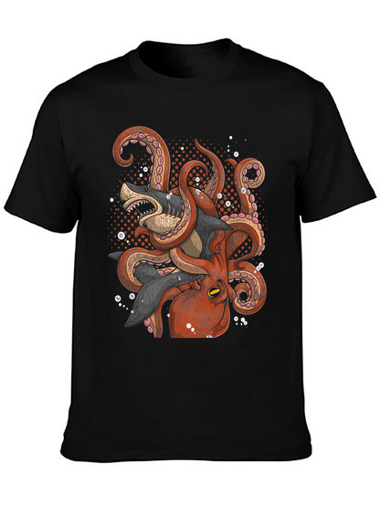 Octopus vs Shark Graphic Tee - Black