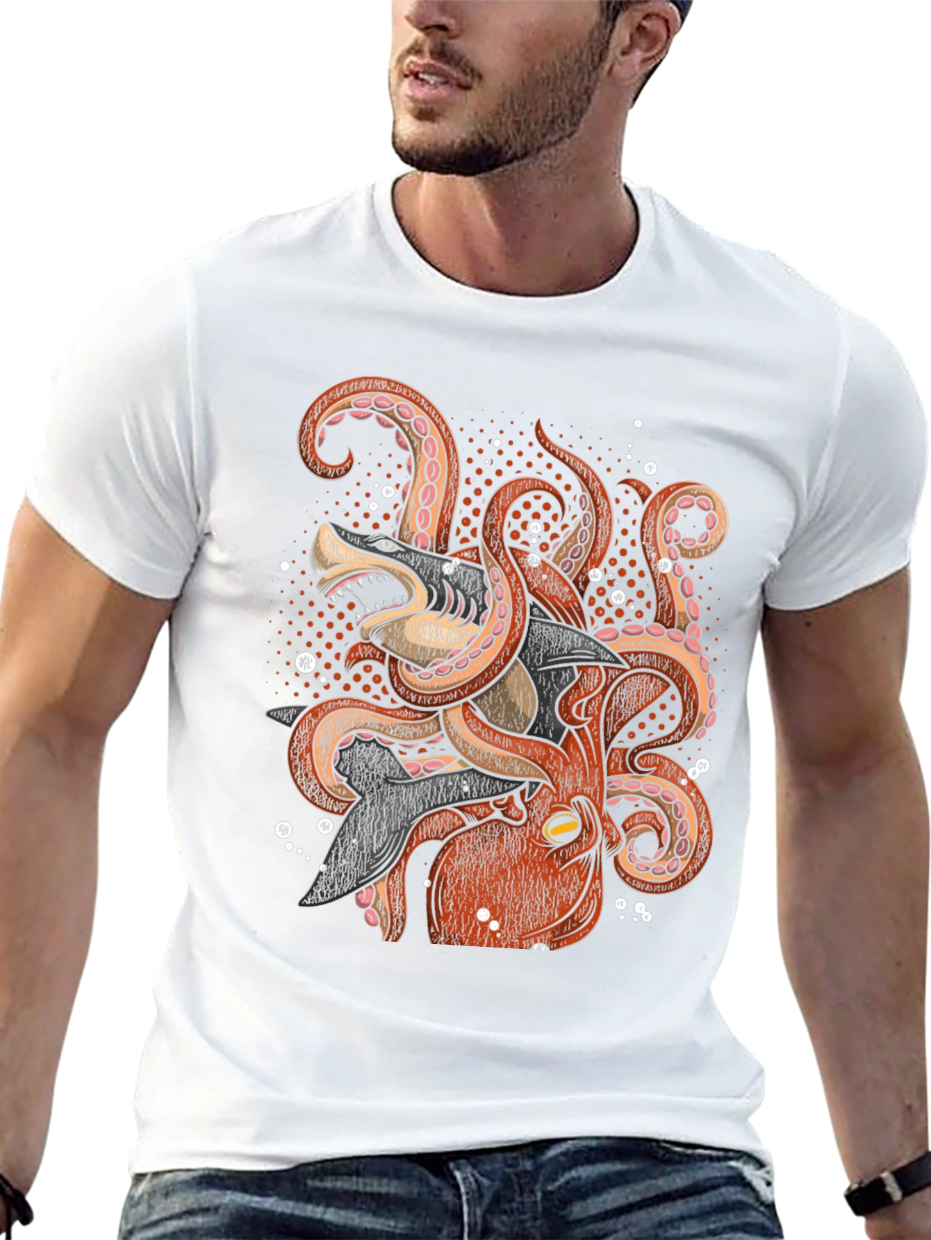 Octopus vs Shark Graphic Tee - Black