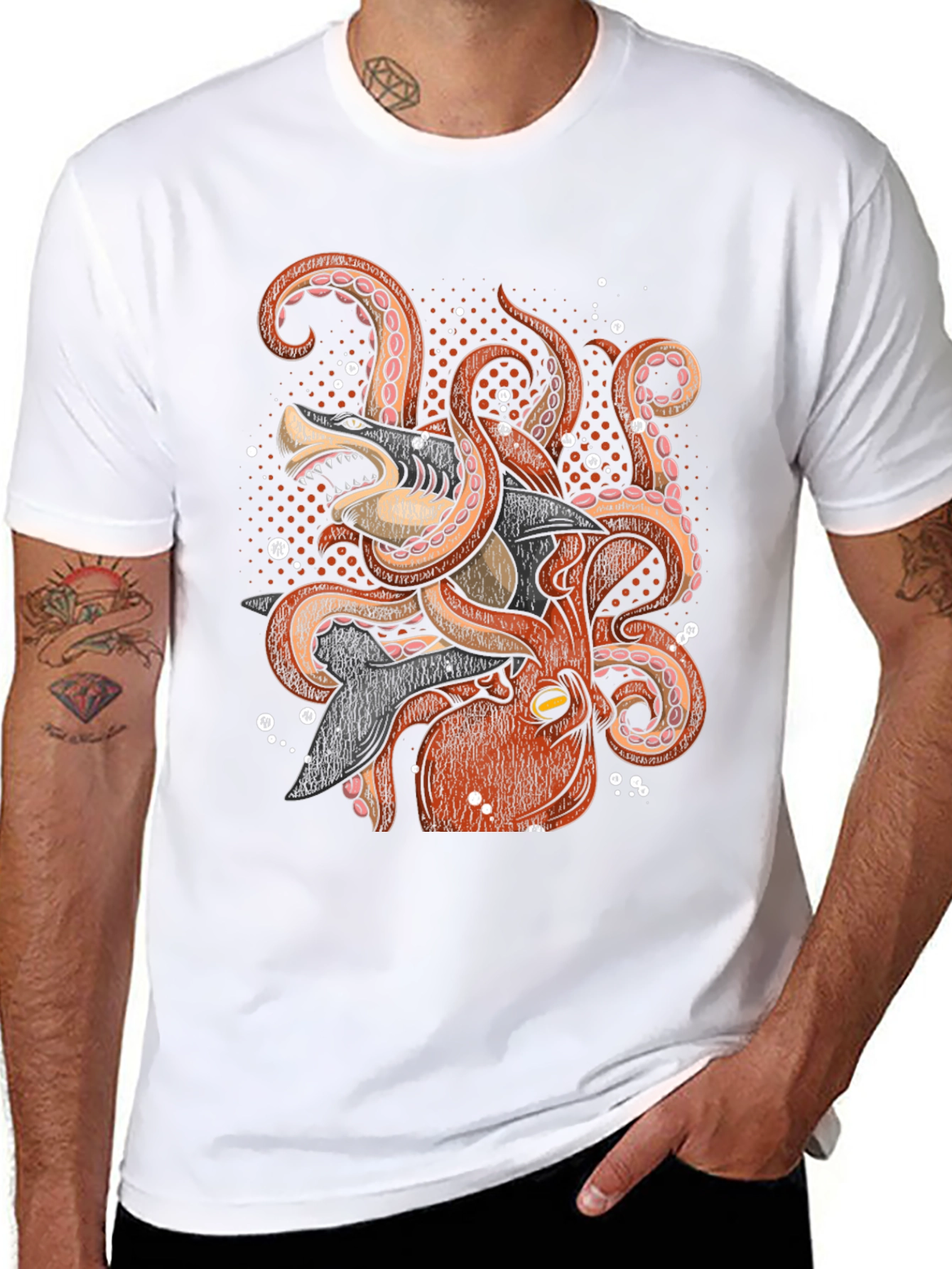 Octopus vs Shark Graphic Tee - Black