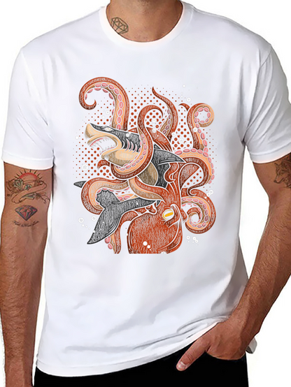 Octopus vs Shark Graphic Tee - Black