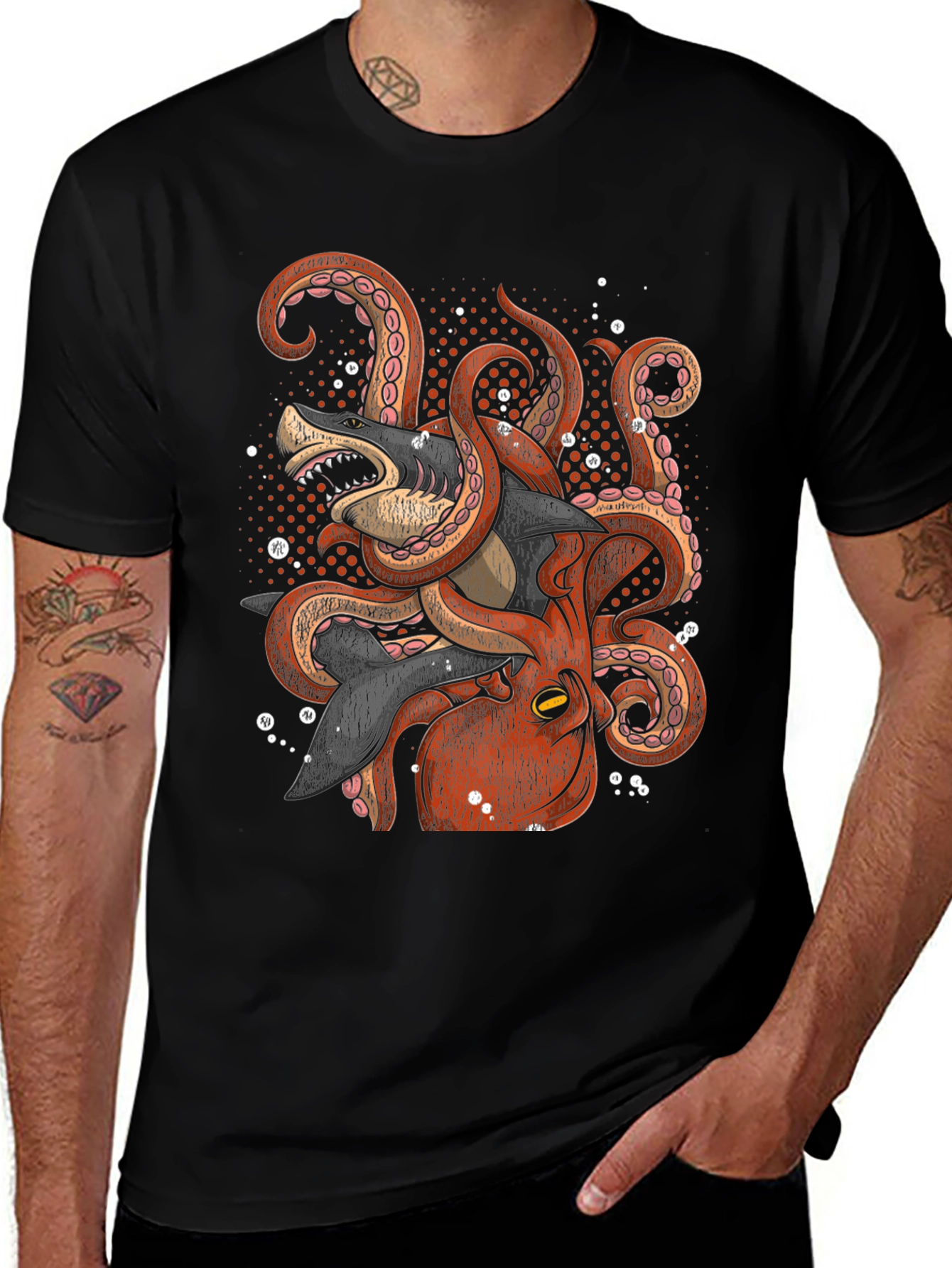 Octopus vs Shark Graphic Tee - Black