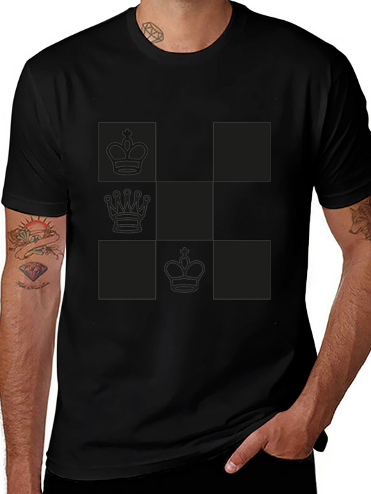 Chess Piece Patterned Graphic Tee - Black