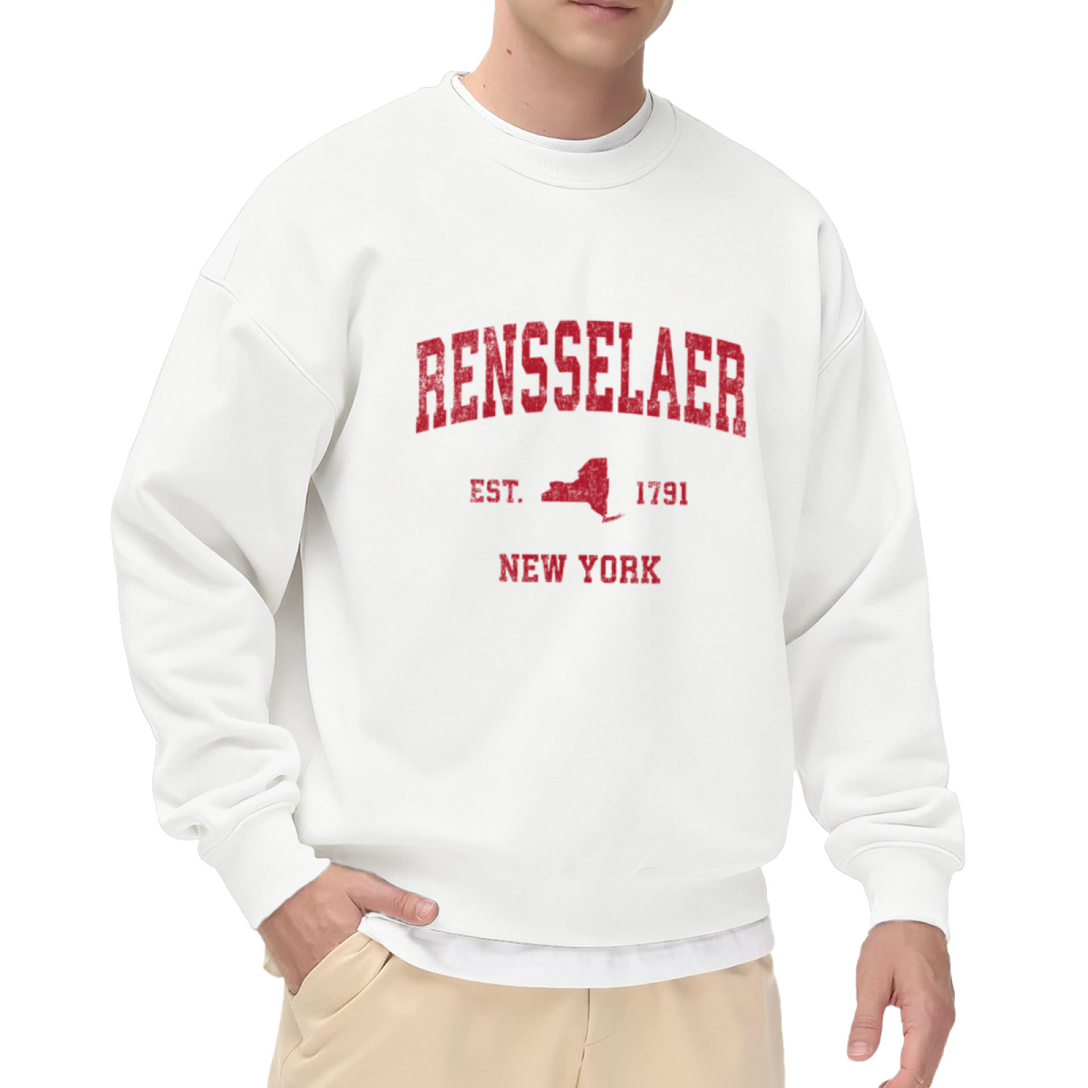 Rensselaer New York Crewneck Sweatshirt - Vintage College Town Pride Pullover