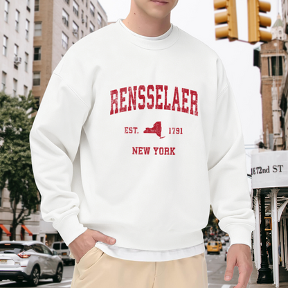 Rensselaer New York Crewneck Sweatshirt - Vintage College Town Pride Pullover