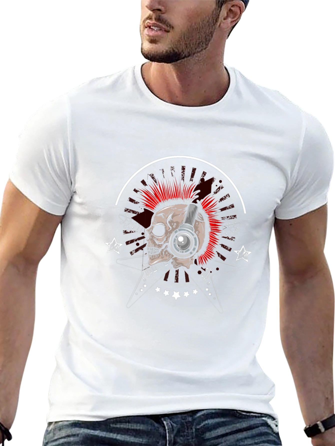 Skull & Guitars Graphic Tee - Rock Music Style