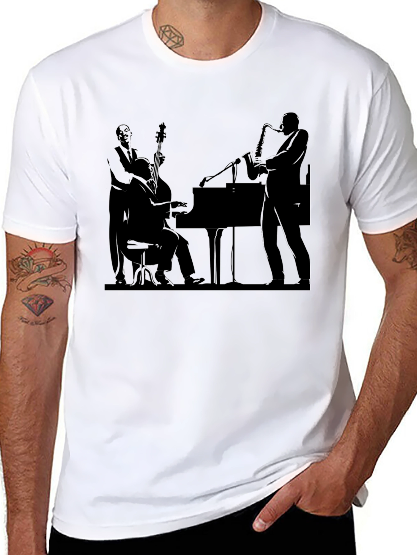 Jazz Band Silhouette Black T-Shirt