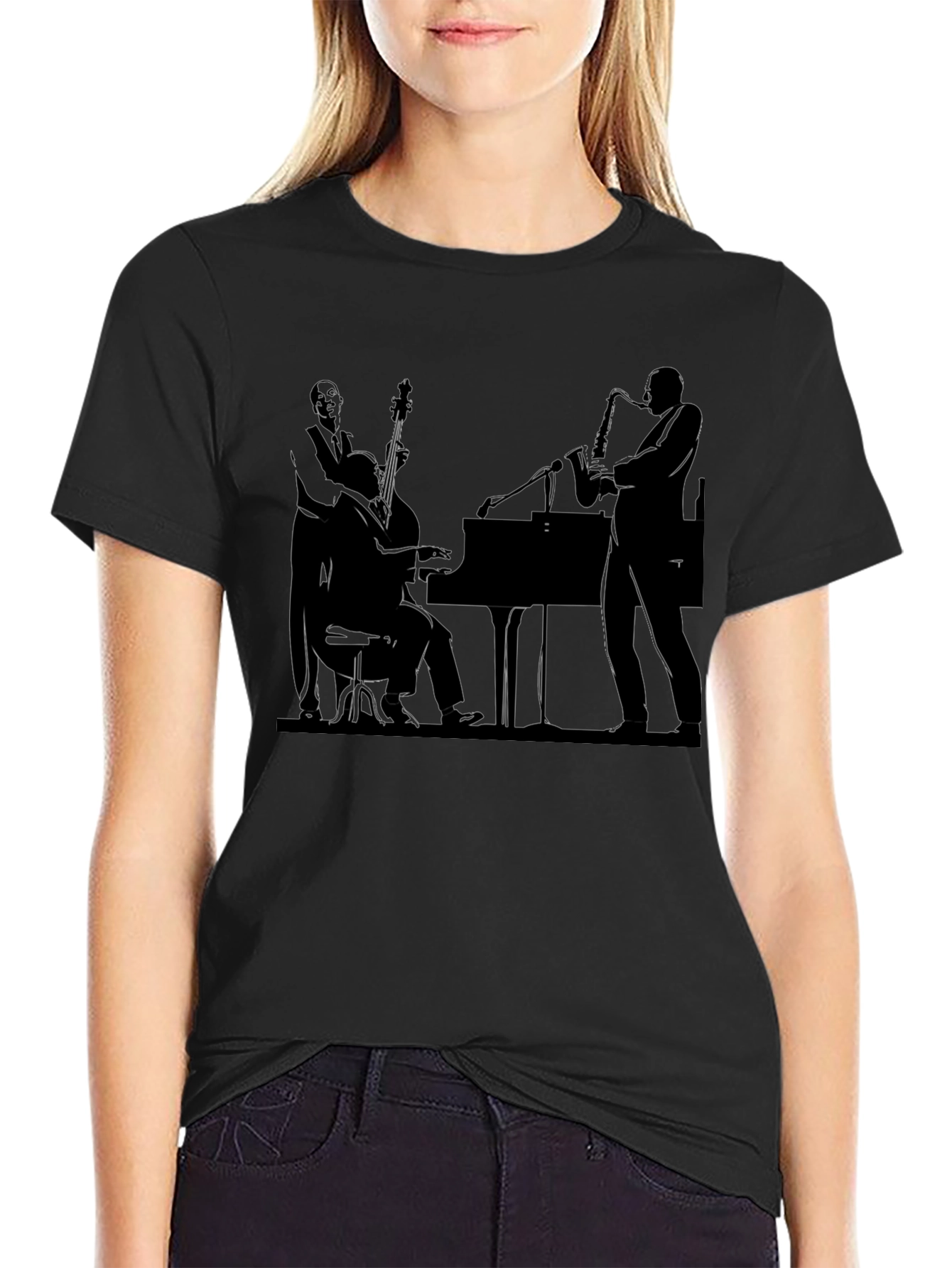 Jazz Band Silhouette Black T-Shirt