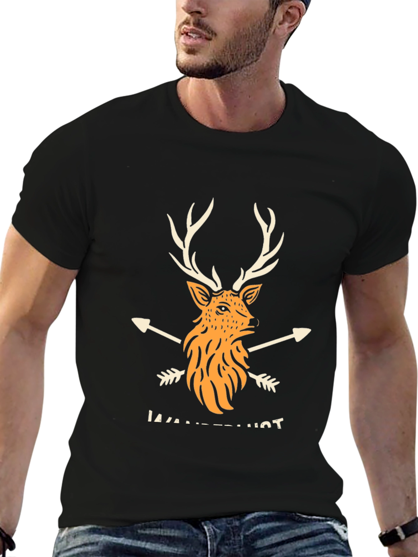 Wanderlust Deer Graphic Black T-Shirt