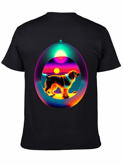 Dog Sunset Sphere Black T-Shirt