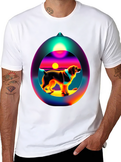 Dog Sunset Sphere Black T-Shirt