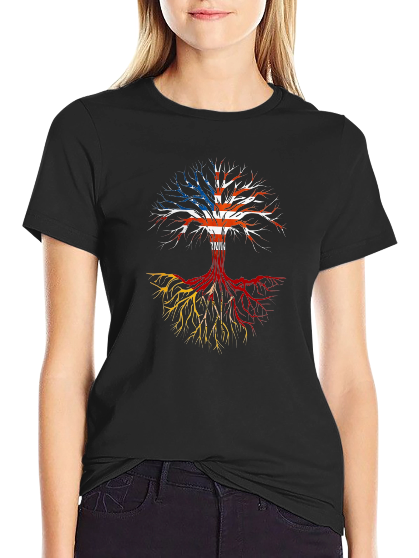 Roots Tee: USA Flag Tree Design
