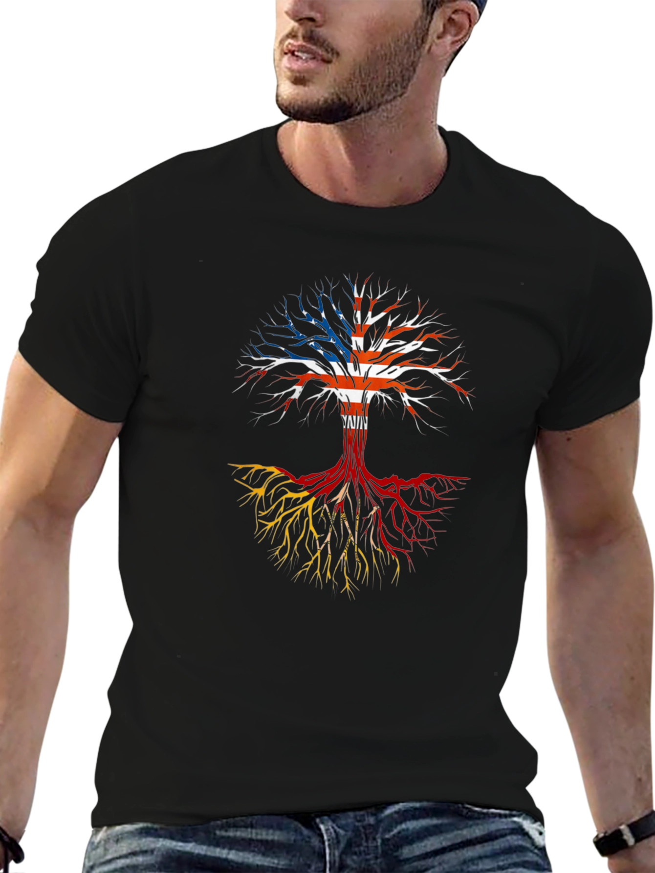 Roots Tee: USA Flag Tree Design