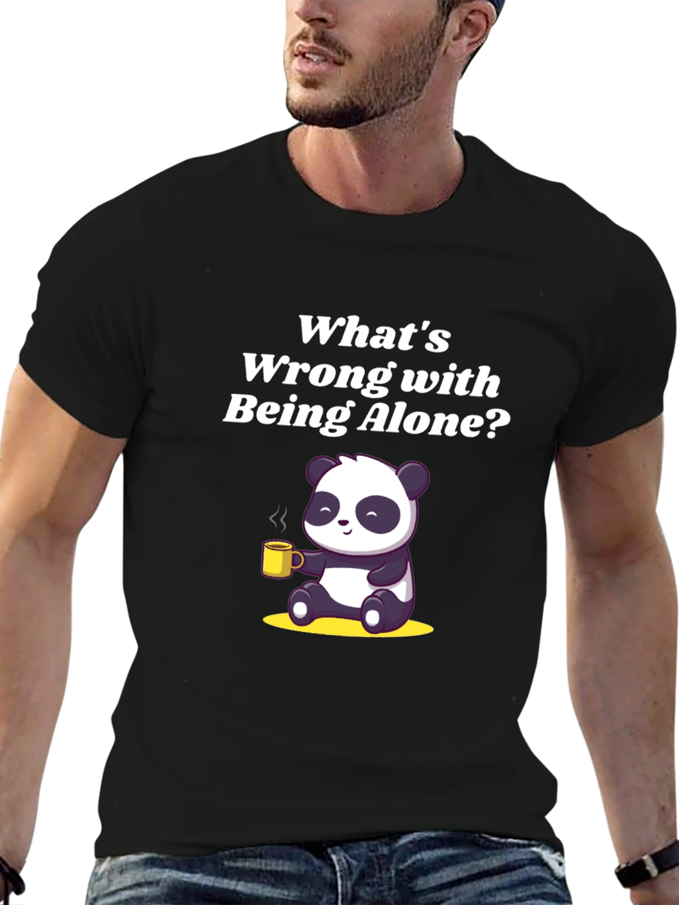 Alone Panda Graphic Tee - Relaxed Fit Black T-Shirt