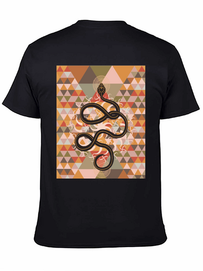 Geometric Snake Print Black T-Shirt