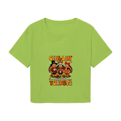 Chillin With My Turkeys Funny Thanksgiving Cropped Tee