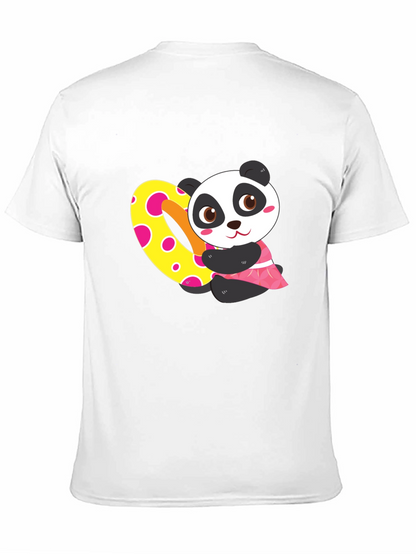 Cute Panda Heart Graphic Black T-Shirt