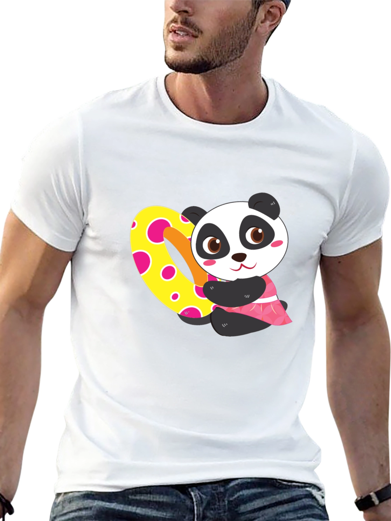 Cute Panda Heart Graphic Black T-Shirt