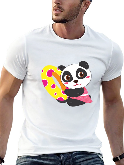 Cute Panda Heart Graphic Black T-Shirt