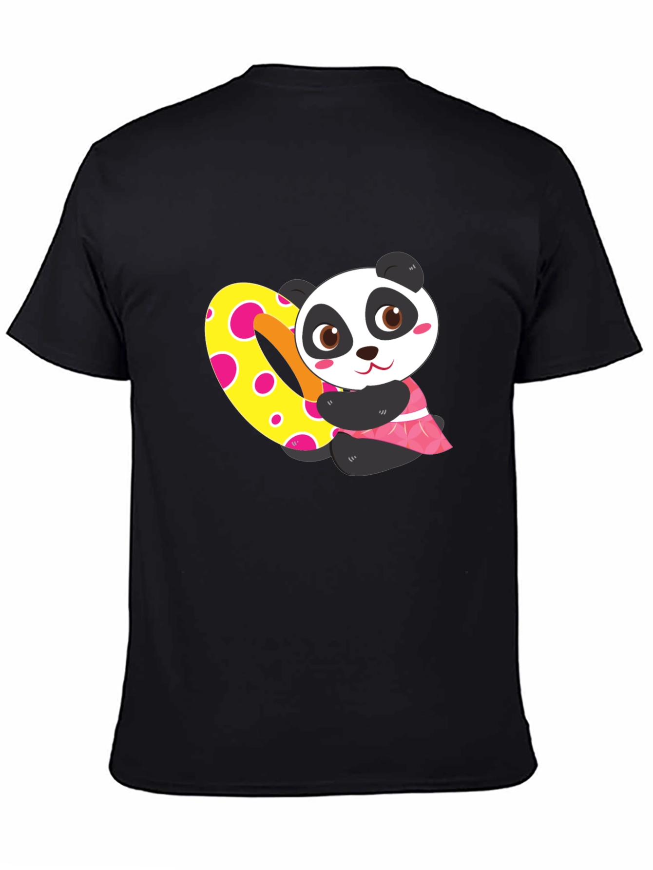 Cute Panda Heart Graphic Black T-Shirt