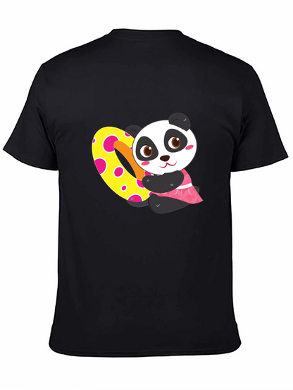 Cute Panda Heart Graphic Black T-Shirt