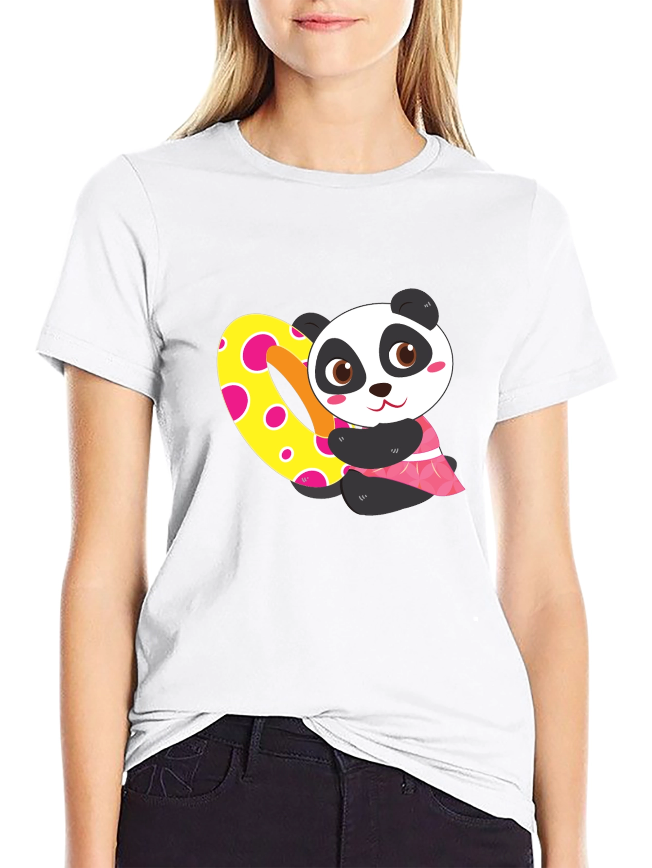 Cute Panda Heart Graphic Black T-Shirt